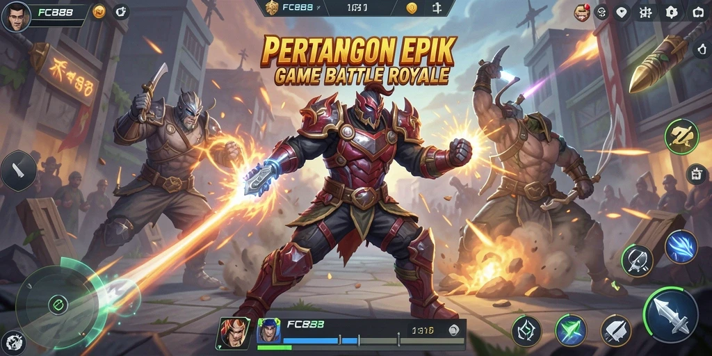 Screenshot gameplay FC888 menampilkan pertempuran seru dalam Battle Royale.