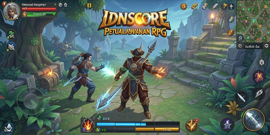Tangkapan layar IDNSCORE menampilkan pertarungan epik dengan karakter yang kuat.