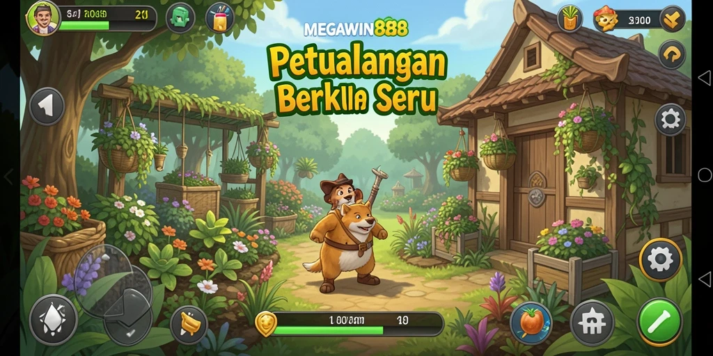 Tampilan gameplay <strong>MEGAWIN888</strong> yang menarik dengan berbagai aktivitas pertanian.