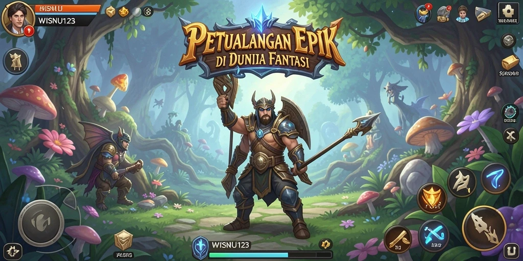 Screenshot utama WISNU123 menampilkan aksi pertarungan seru di dunia RPG.